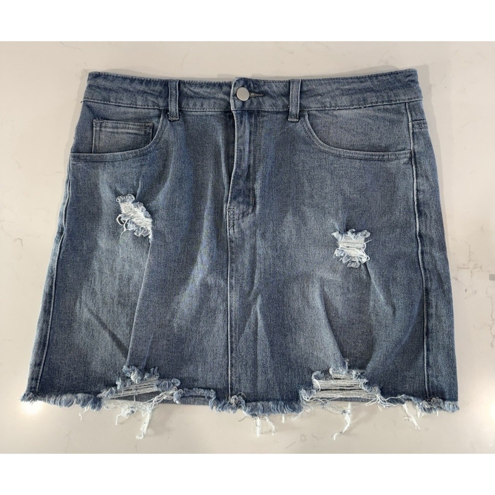 Gobles Frayed Raw Hem Distressed Mini Denim/jean Skirt 5-Pockets Size L